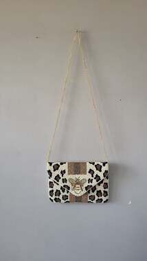 America & Beyond Beaded Leopard Print Bee Envelope Clutch Crossbody Bag